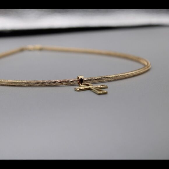 14k Gold Mesh Necklace and Ankh Cross - Picture 5 of 11